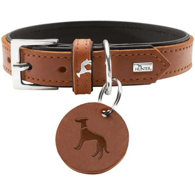 hunter-larvik-hundehalsband-softvollrindleder-cognac-schwarz-mit-leder-schl-ssel image 1