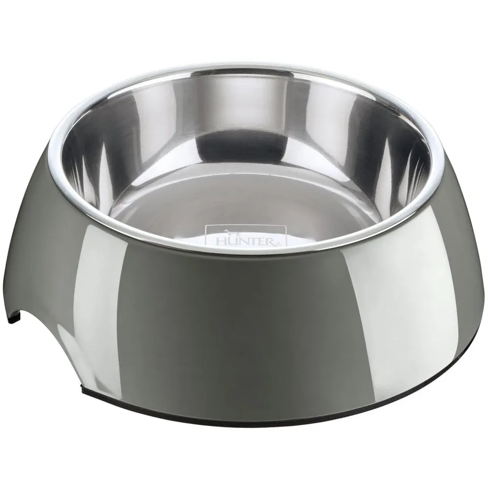hunter-melamin-napf-mit-edelstahleinsatz-rutschfest-grau-700-ml image 1