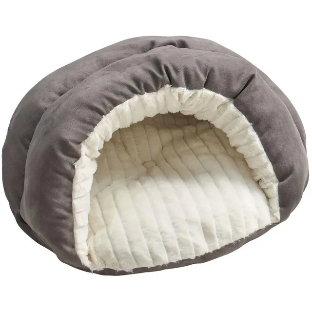 hunter-katzenh-hle-brighton-grau-kuscheliges-katzenbett-mit-soft-pl-sch-maschine image 1