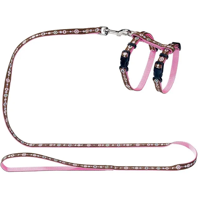 hunter-welpen-katzengarnitur-federleichtes-nylon-geschirr-set-mit-leine-rosa-one image 1