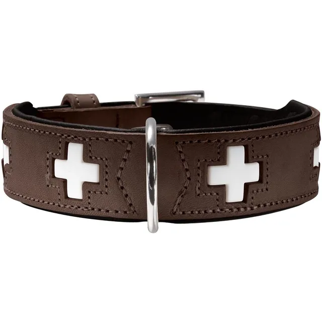 hunter-swiss-hundehalsband-rindsleder-handgen-htes-schweizer-kreuz-gr-e-32-braun image 1