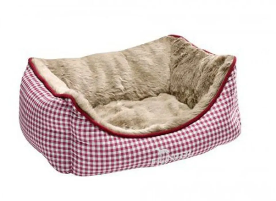 hunter-hundesofa-astana-rot-kuscheliges-hundebett-mit-karo-design-wendekissen-pl image 1