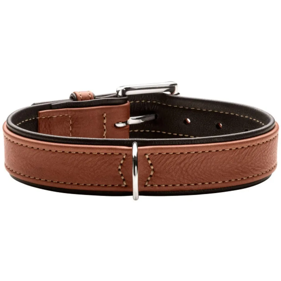 hunter-hundehalsband-canadian-up-cognac-schwarz-doppelt-gebuggtes-leder-fellscho image 1