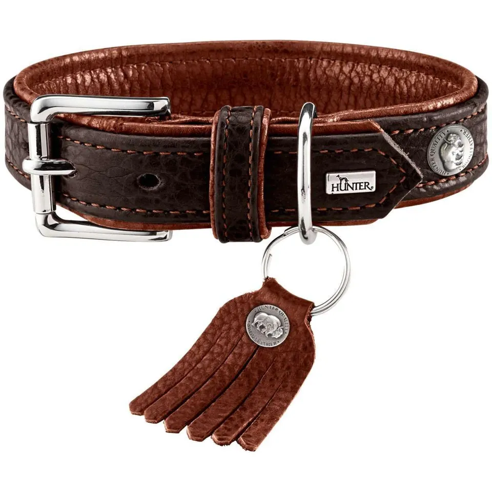 hunter-cody-hundehalsband-aus-bisonleder-gr-e-s-45-dunkelbraun-cognac-mit-schl-s image 1