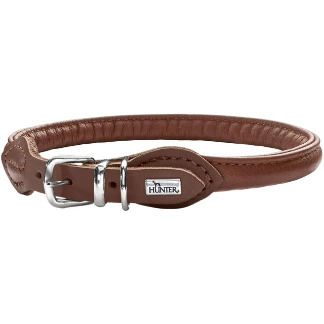 hunter-hundehalsband-round-soft-gr-e-35-braun-weiches-rindnappaleder-nyloneinlag image 1