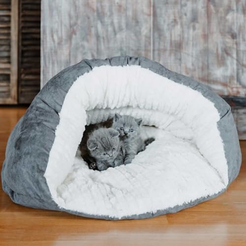 hunter-katzenh-hle-brighton-grau-kuscheliges-katzenbett-mit-soft-pl-sch-maschine image 7