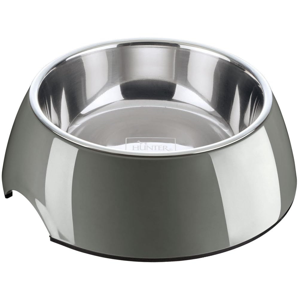 hunter-melamin-napf-mit-edelstahleinsatz-rutschfest-grau-700-ml image 1