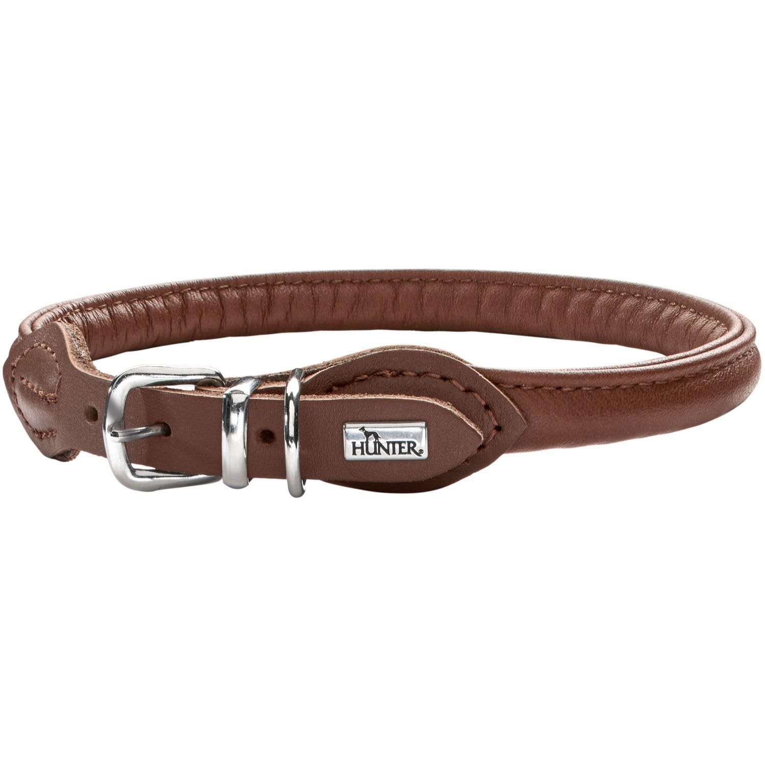 hunter-hundehalsband-round-soft-gr-e-35-braun-weiches-rindnappaleder-nyloneinlag image 1