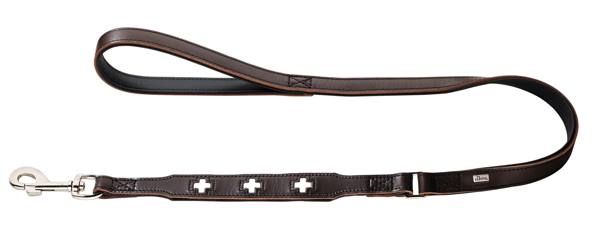 hunter-hundef-hrleine-swiss-rindsleder-mit-schweizer-kreuz-braun-schwarz-kurz-18 image 1