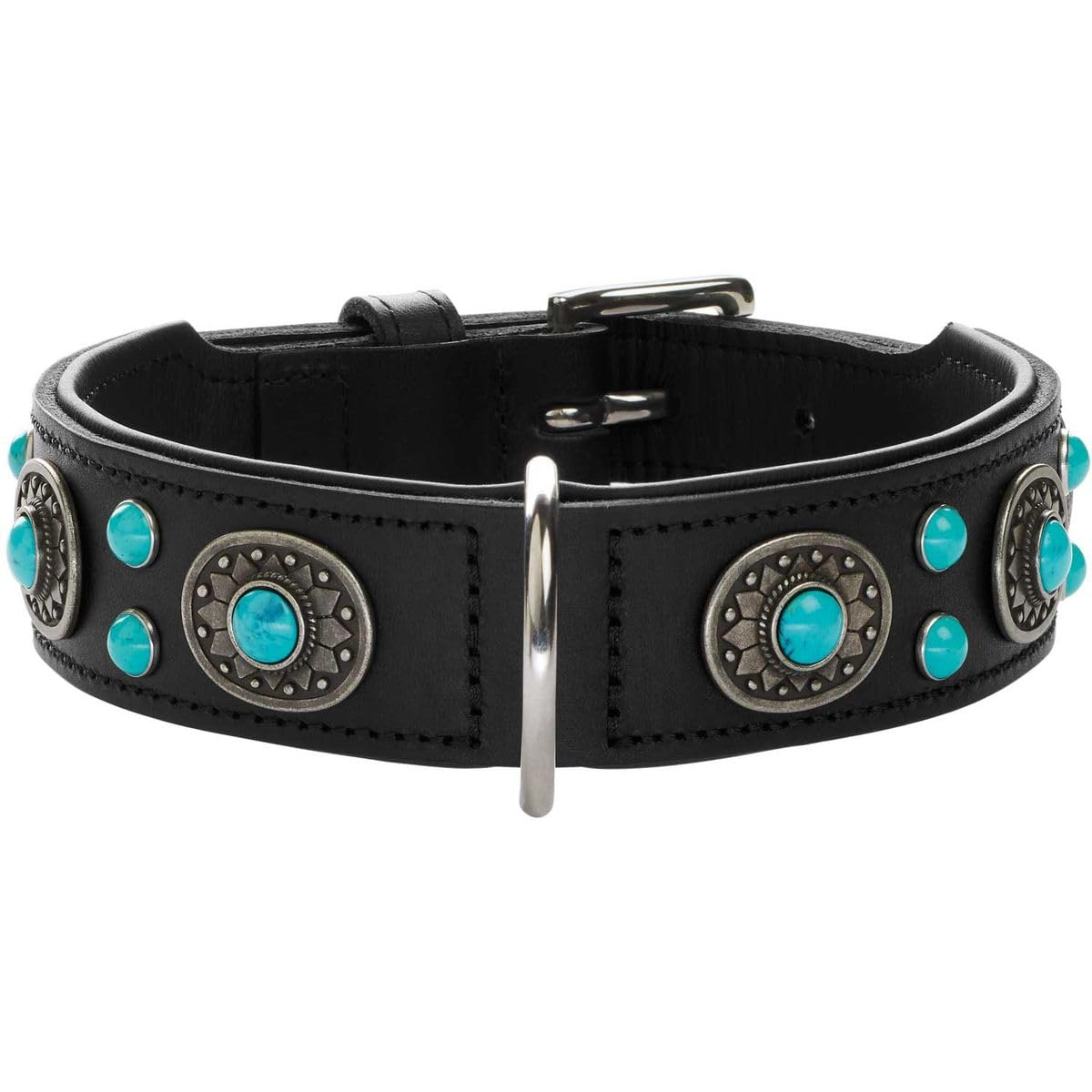 hunter-sioux-hundehalsband-schwarz-softvollrindleder-mit-indianischem-ornament-d image 1