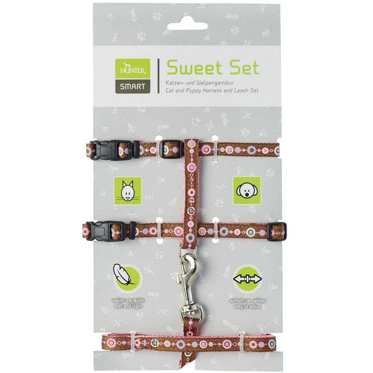 hunter-welpen-katzengarnitur-federleichtes-nylon-geschirr-set-mit-leine-rosa-one image 2
