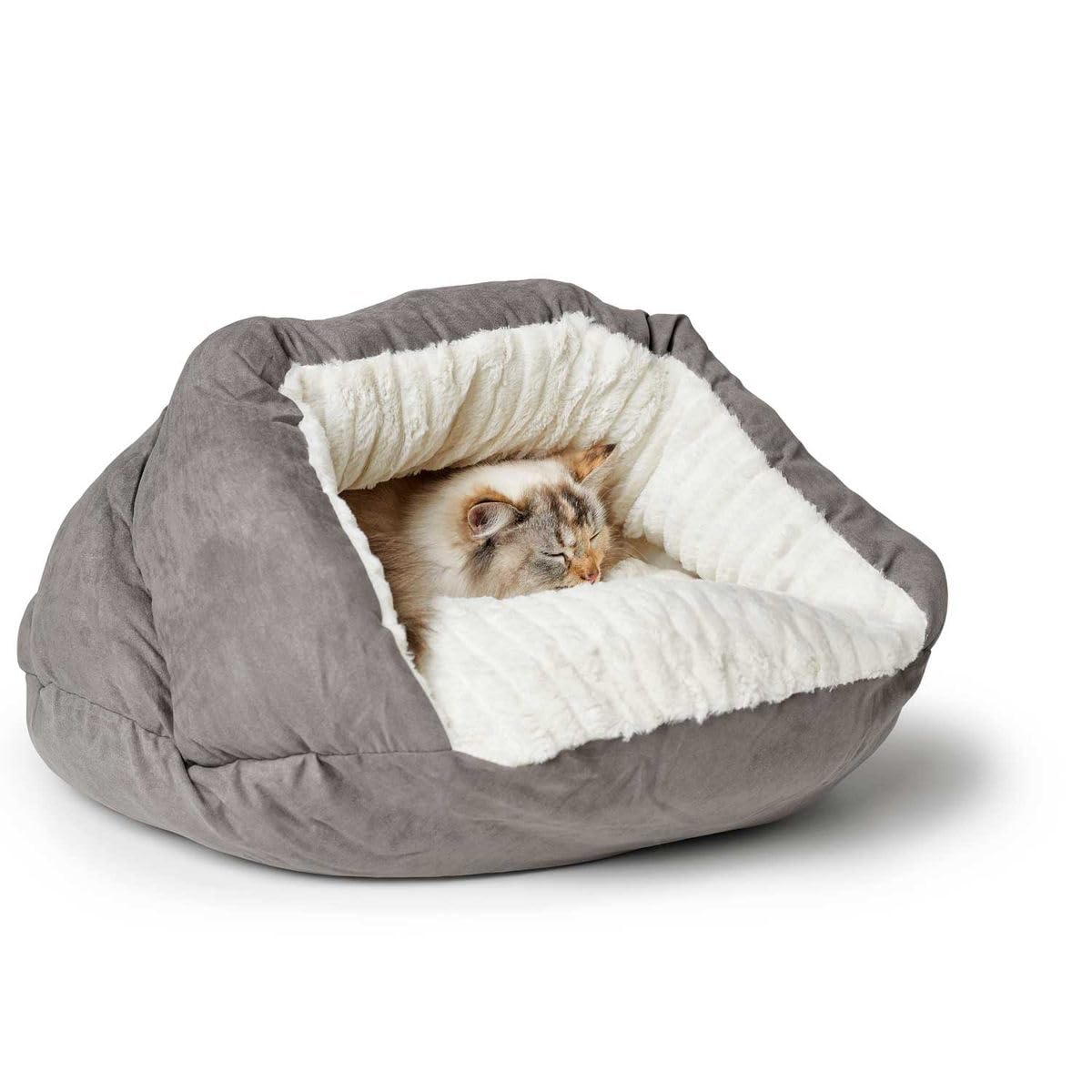 hunter-katzenh-hle-brighton-grau-kuscheliges-katzenbett-mit-soft-pl-sch-maschine image 3