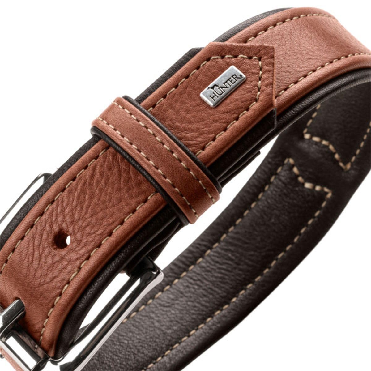hunter-hundehalsband-canadian-up-cognac-schwarz-doppelt-gebuggtes-leder-fellscho image 3