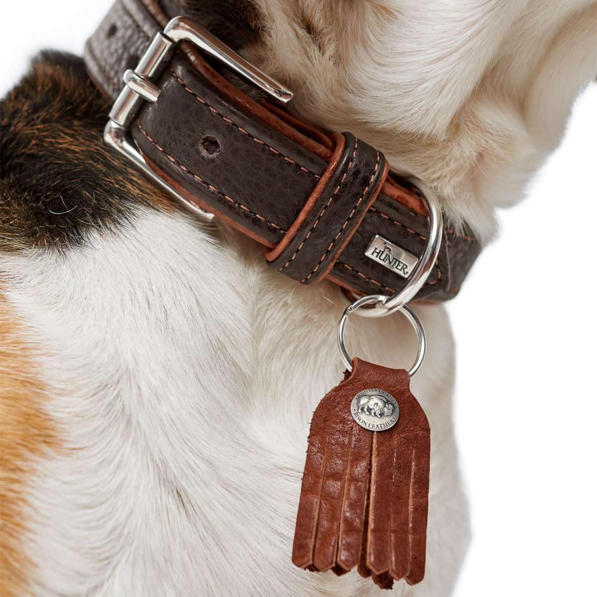 hunter-cody-hundehalsband-aus-bisonleder-gr-e-s-45-dunkelbraun-cognac-mit-schl-s image 3